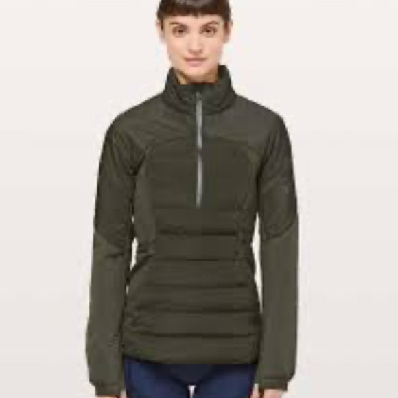 Lululemon Down For It All Pullover Jacket Size 0 Dark Olive Green 1/2 Zip - Picture 1 of 13